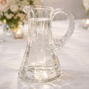 Hand Blown Clear Glass Pitcher 9” Tall Elegant Twisted Handle Art Glass